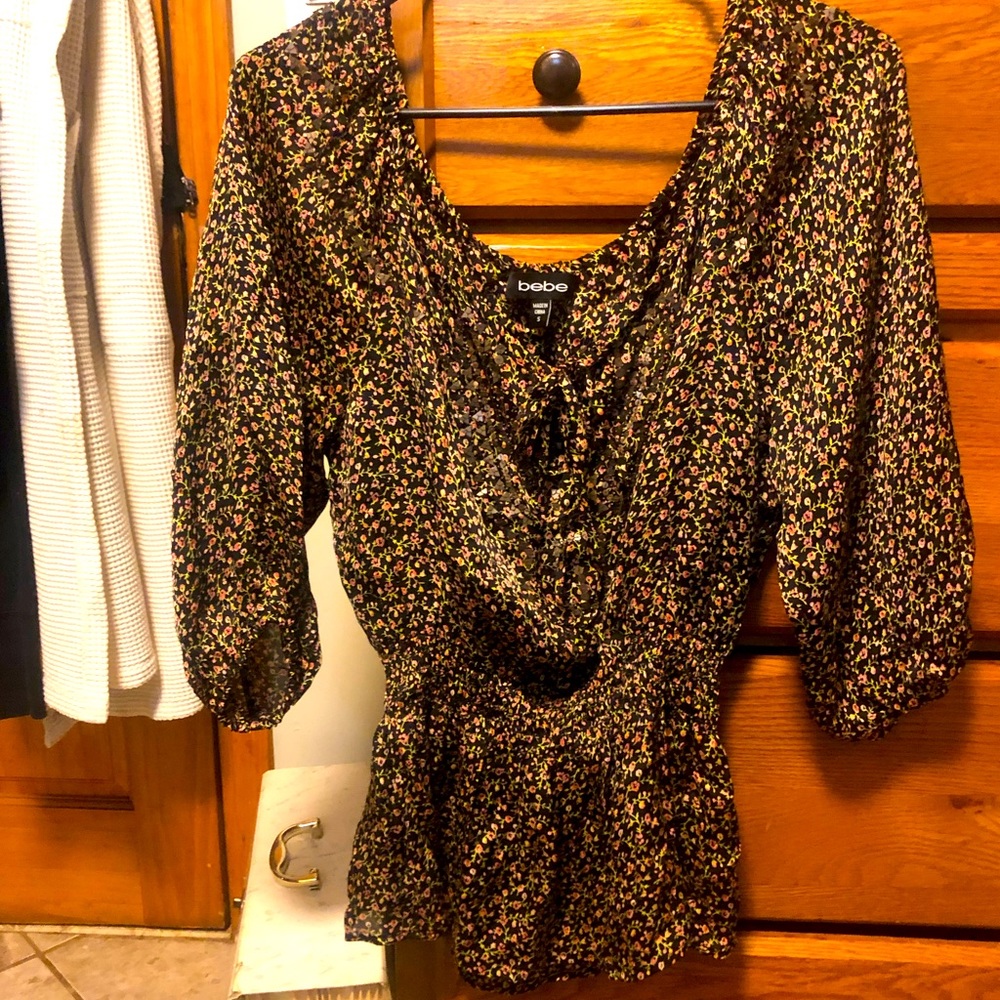 BeBe floral, silk top! Worn only one time! Size Small